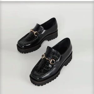 Intentionally Blank black crocodile women’s loafers